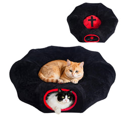Purrzone Gothic Cat Bed coffin tunnel front view shows cozy hideaway