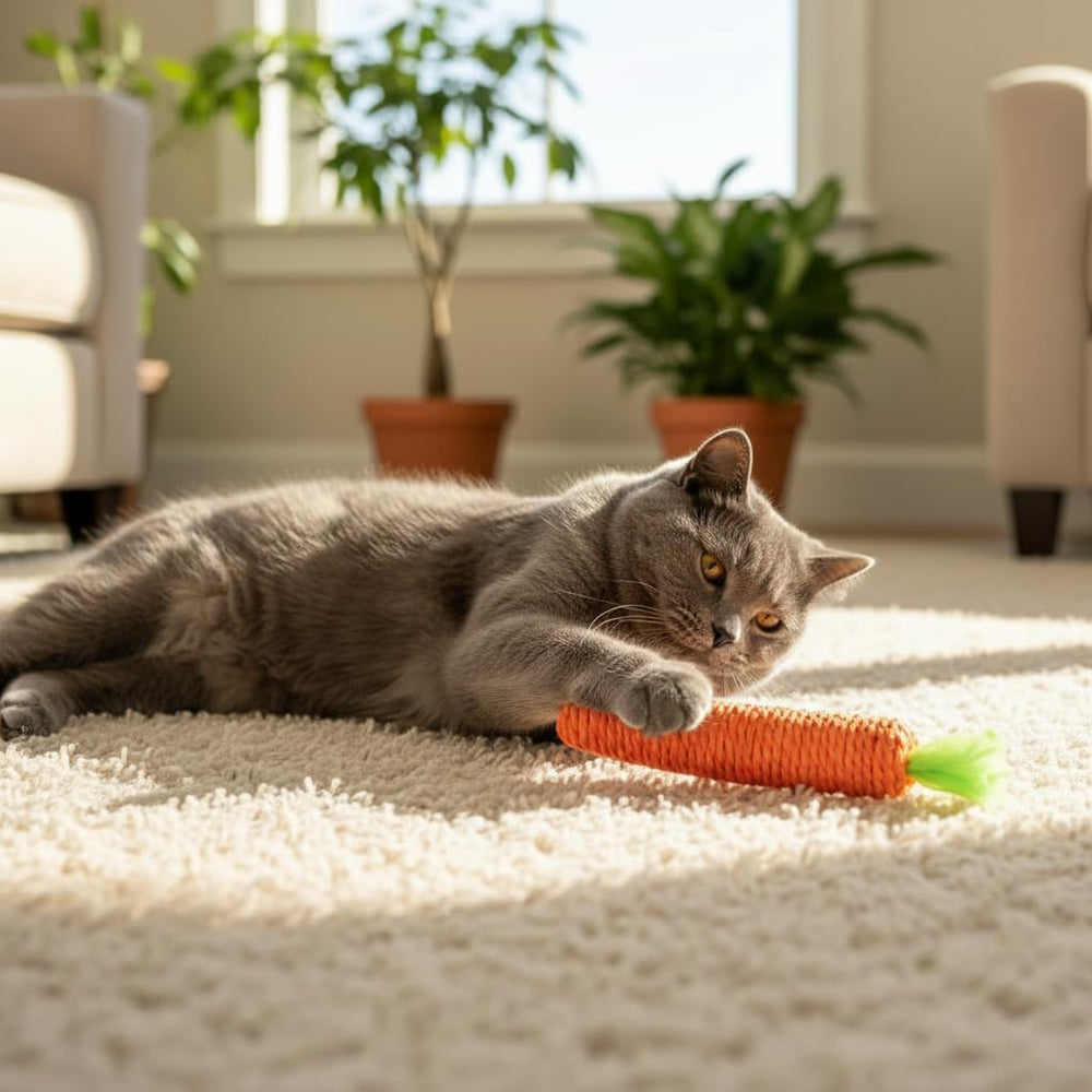 PurYupearl orange sisal carrot toy in room scene encouraging activity across spaces