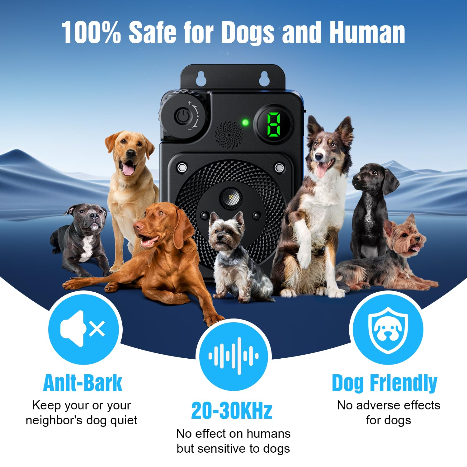 PUXUROX 50-foot range covers yards and homes for proactive barking control.