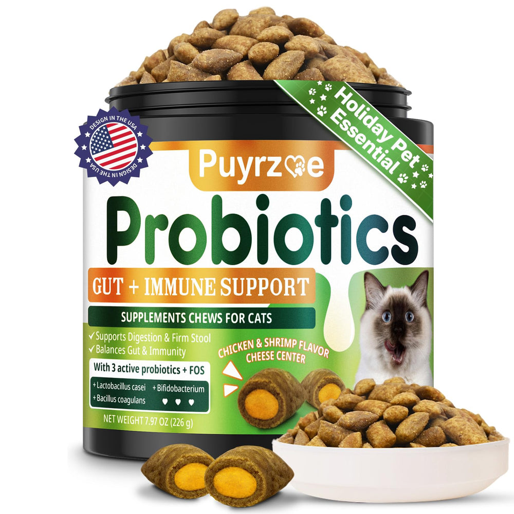 Puyrzoe Cat Probiotics Chews bottle for easy daily supplement use