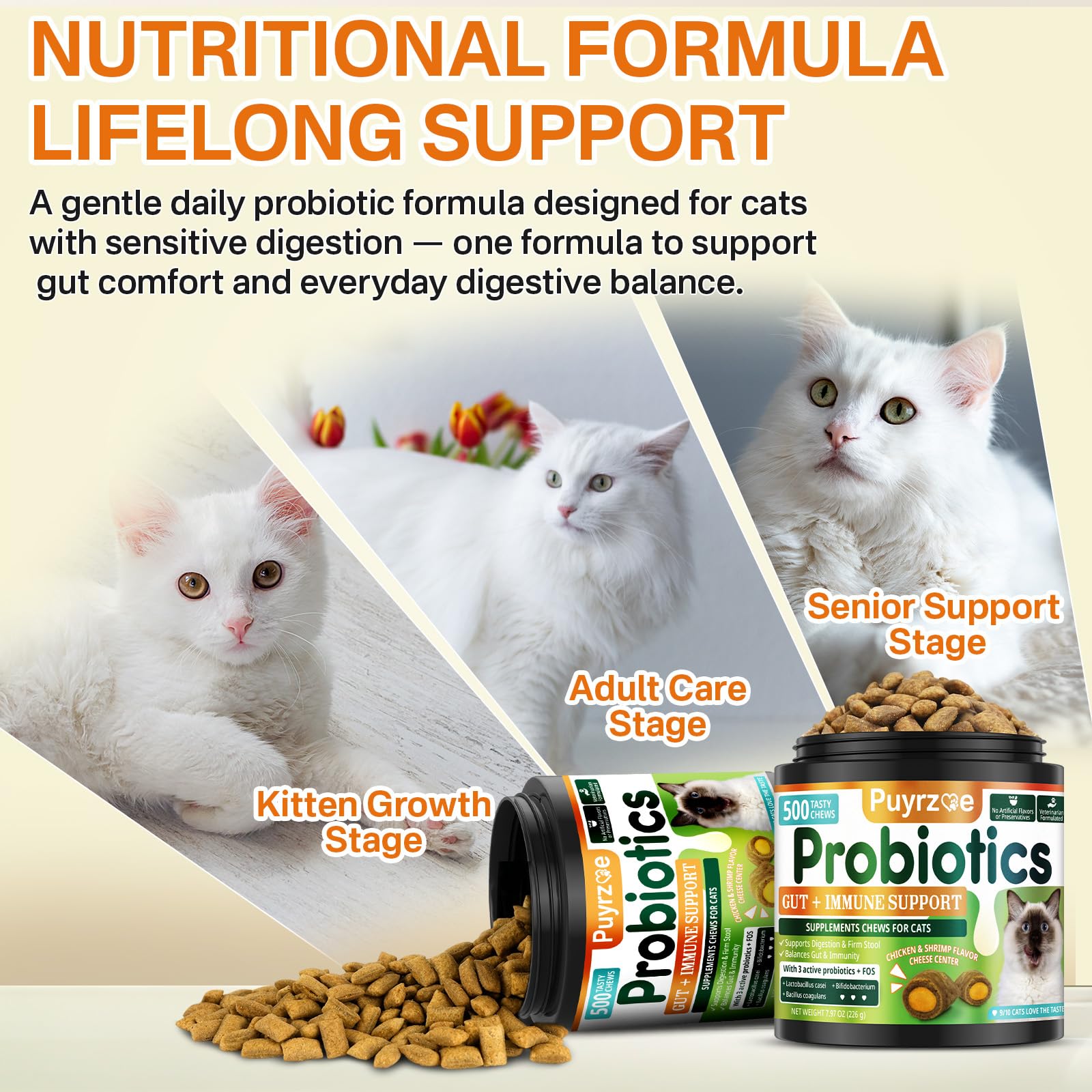 Puyrzoe Cat Probiotics Chews wheat, corn, and soy free