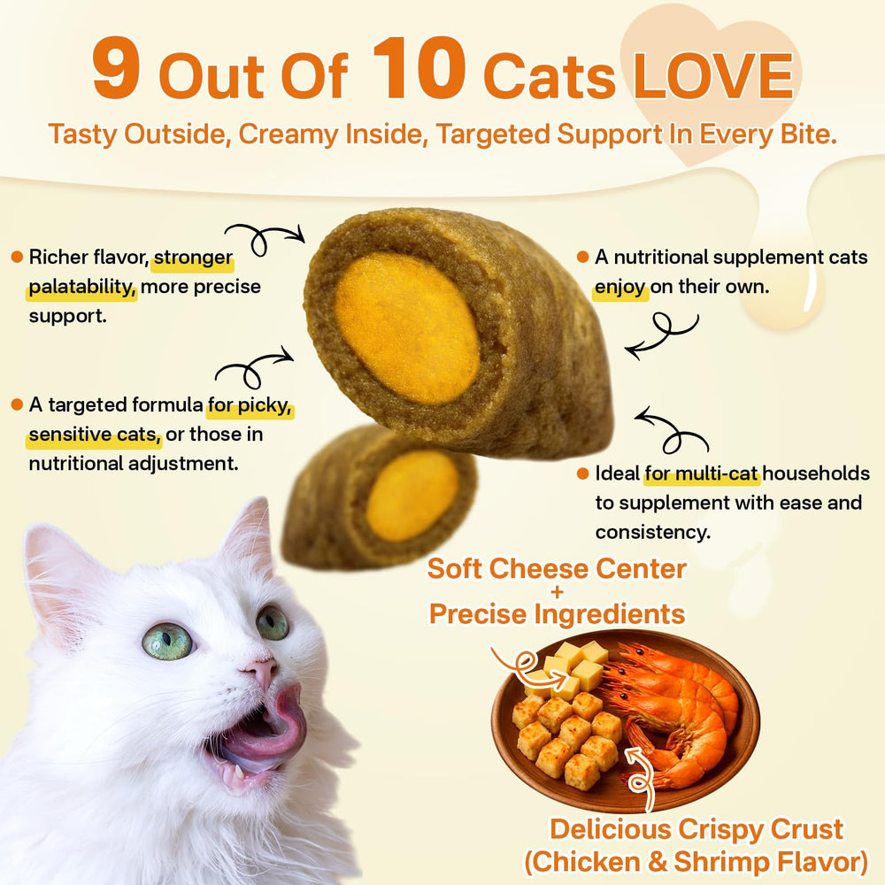 Puyrzoe Cat Skin and Coat Chews chicken-shrimp flavor close-up—palatable daily treat for coat care.