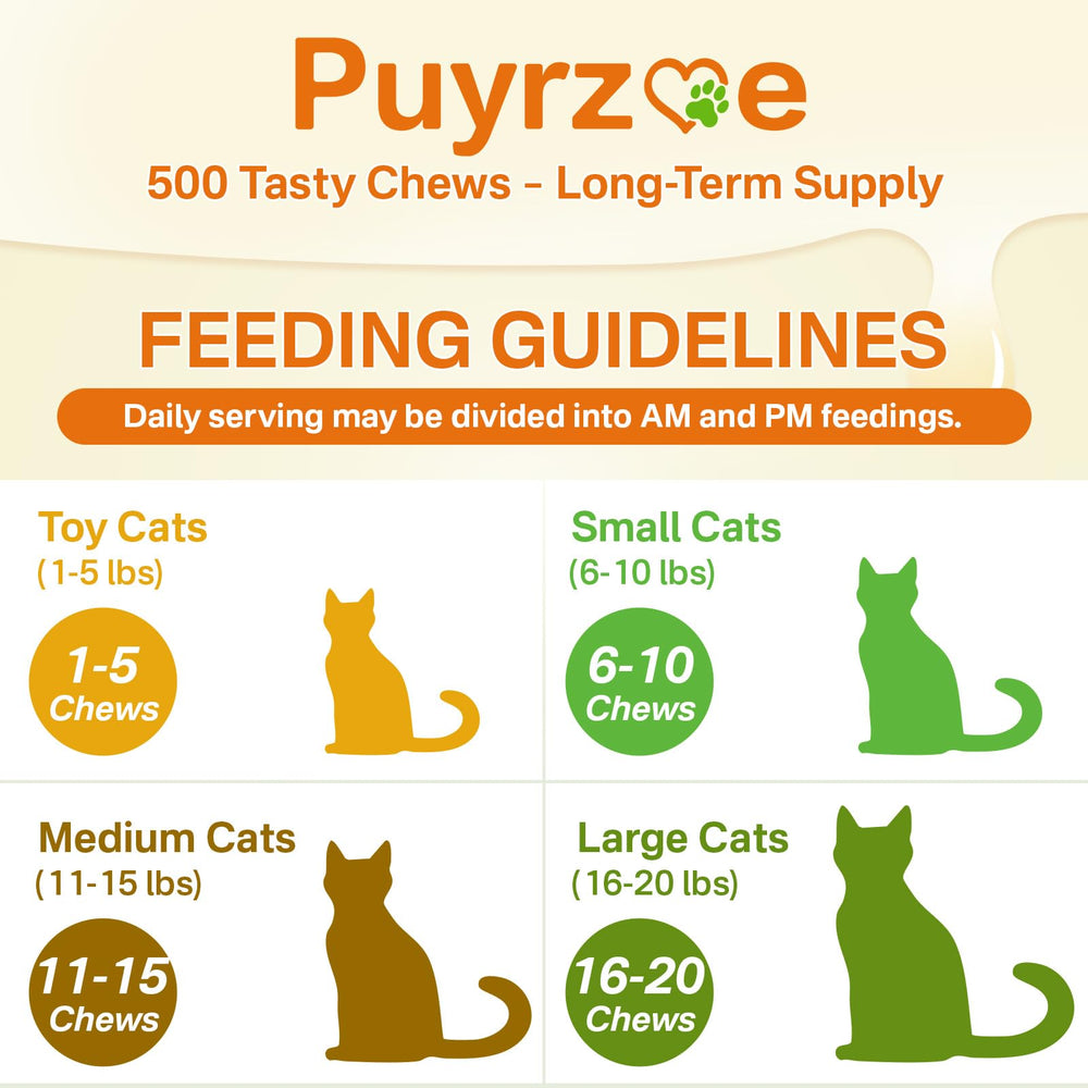 Puyrzoe Cat Skin and Coat Chews kitten serving—perfect start to routine coat health.