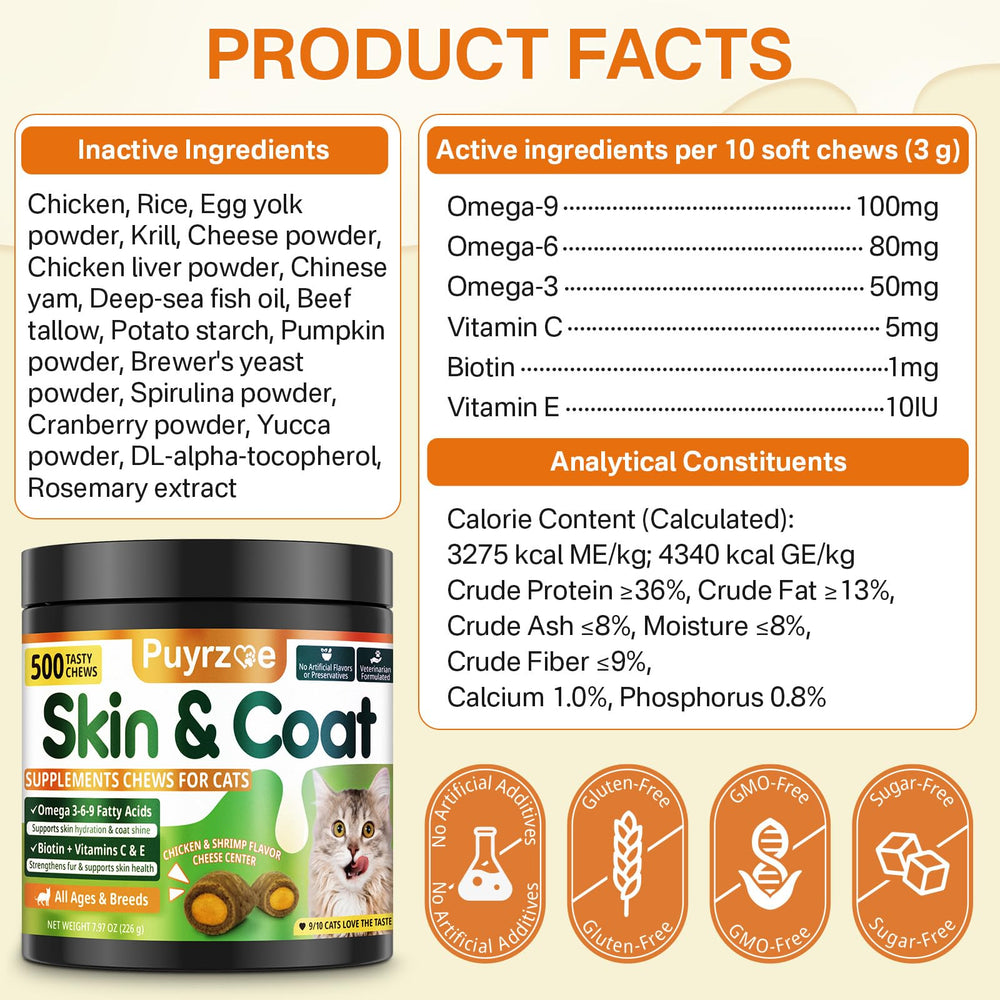 Puyrzoe Cat Skin and Coat Chews shiny coat result—boosts moisture and luster in everyday use.
