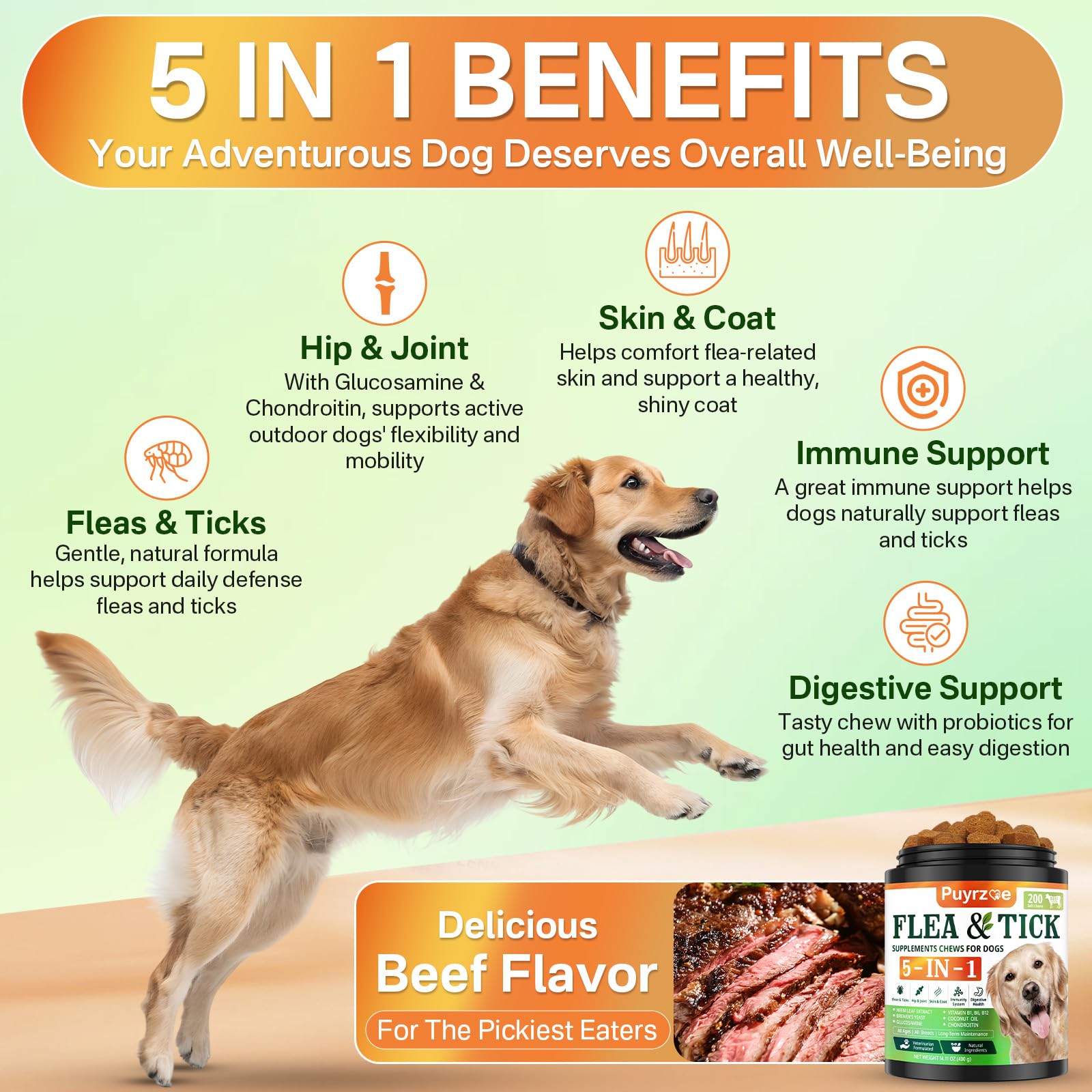 Puyrzoe five-in-one dog joint support with glucosamine and chondroitin