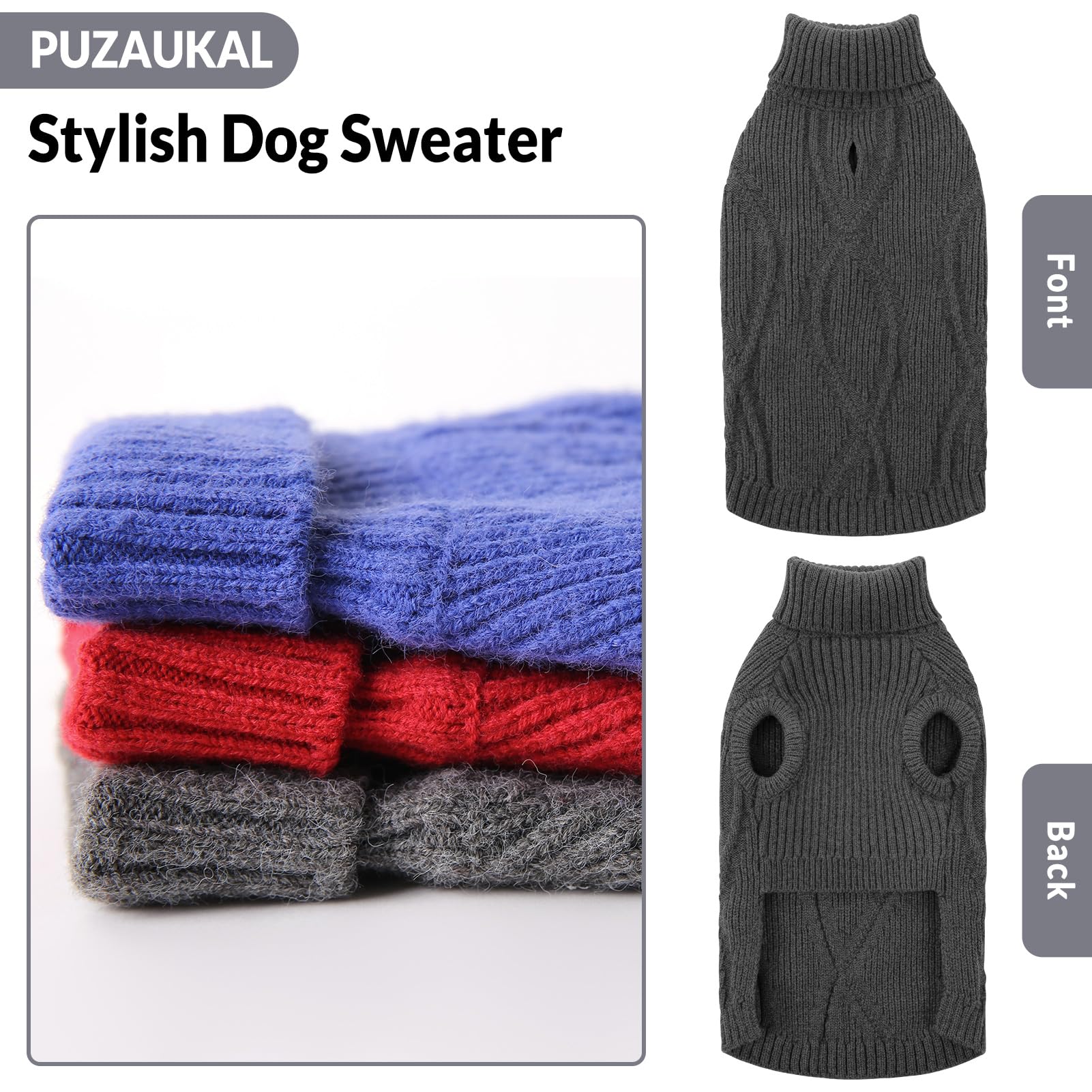 PUZAUKAL dog sweater texture closeup showcases ultra-soft knit for sensitive skin comfort
