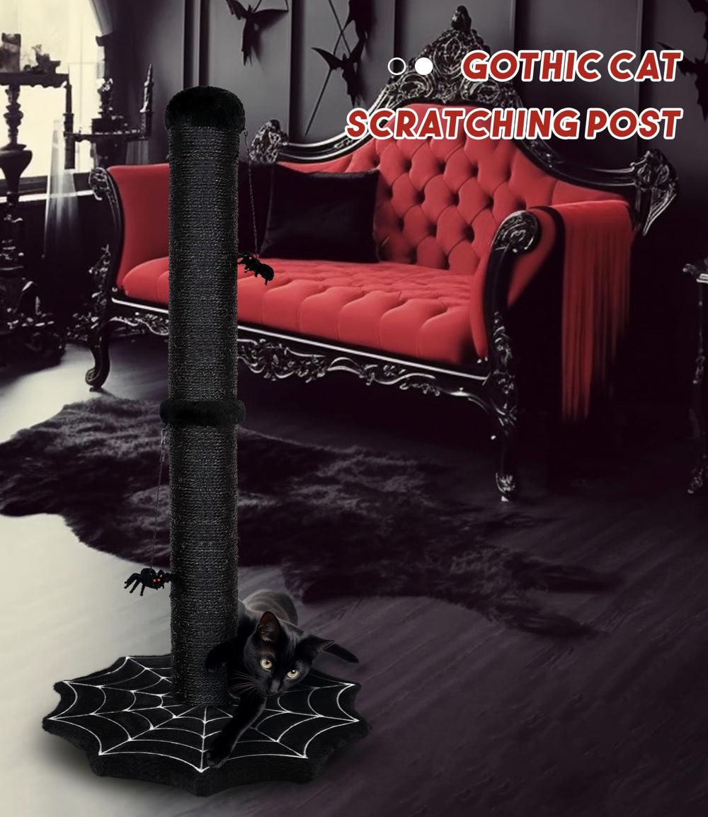 PuzzlePaw gothic-cat-scratching-post-spider-toy-1 plush spider toy encourages interactive play.