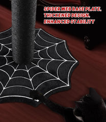 PuzzlePaw Gothic cat scratching post cobweb base supports stable, wobble-free play for energetic cats.