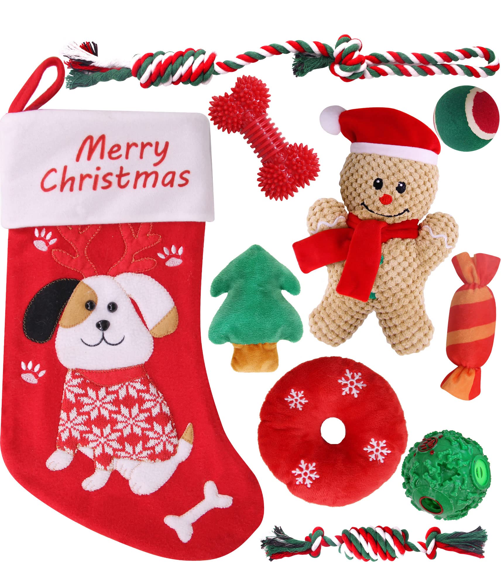 Pweituoet Christmas dog toys stocking-set showcases festive playtime and bonding opportunities.