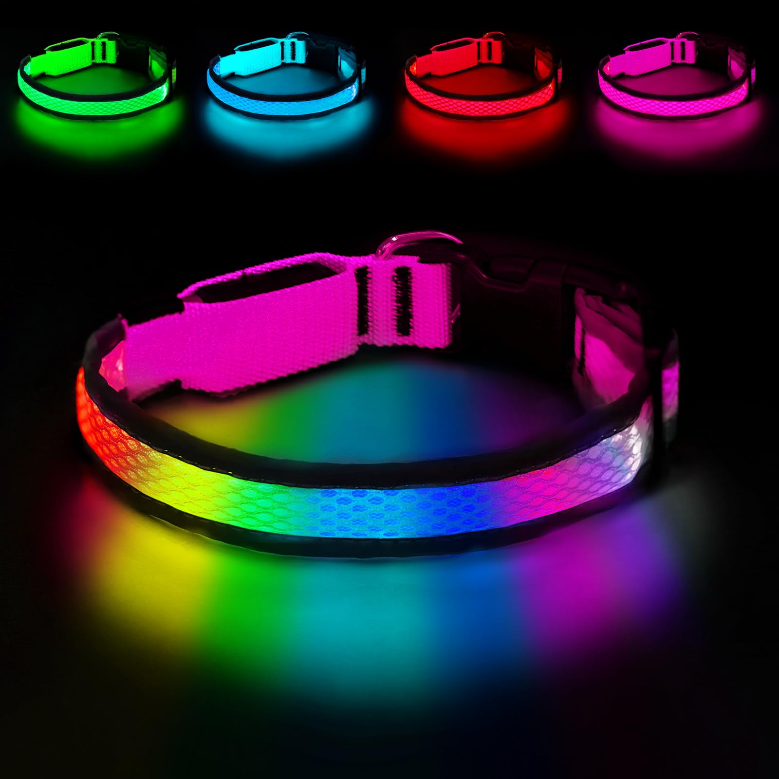 Collar PWOD con luz de 7 colores para visibilidad nocturna
