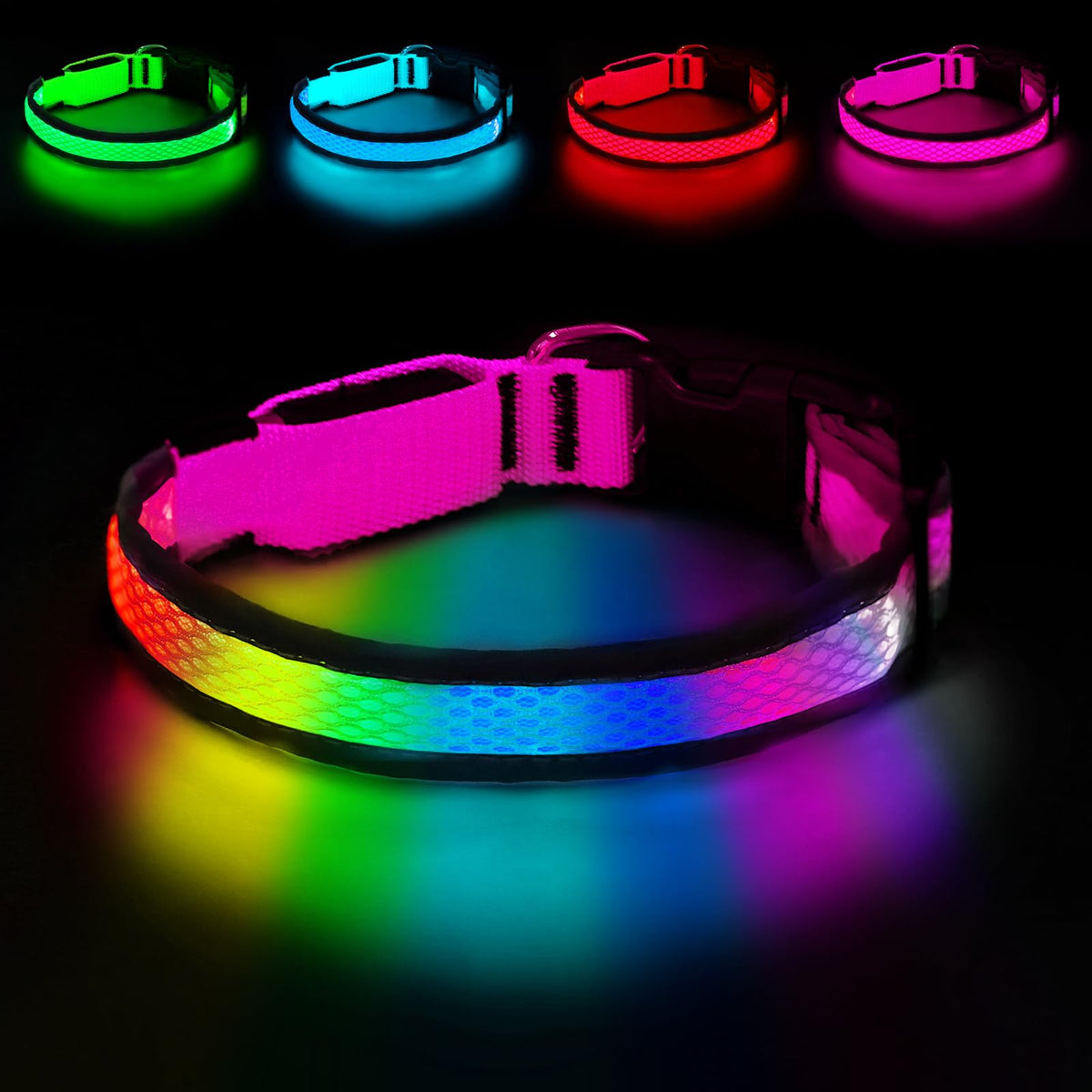 Collar PWOD con luz de 7 colores para visibilidad nocturna