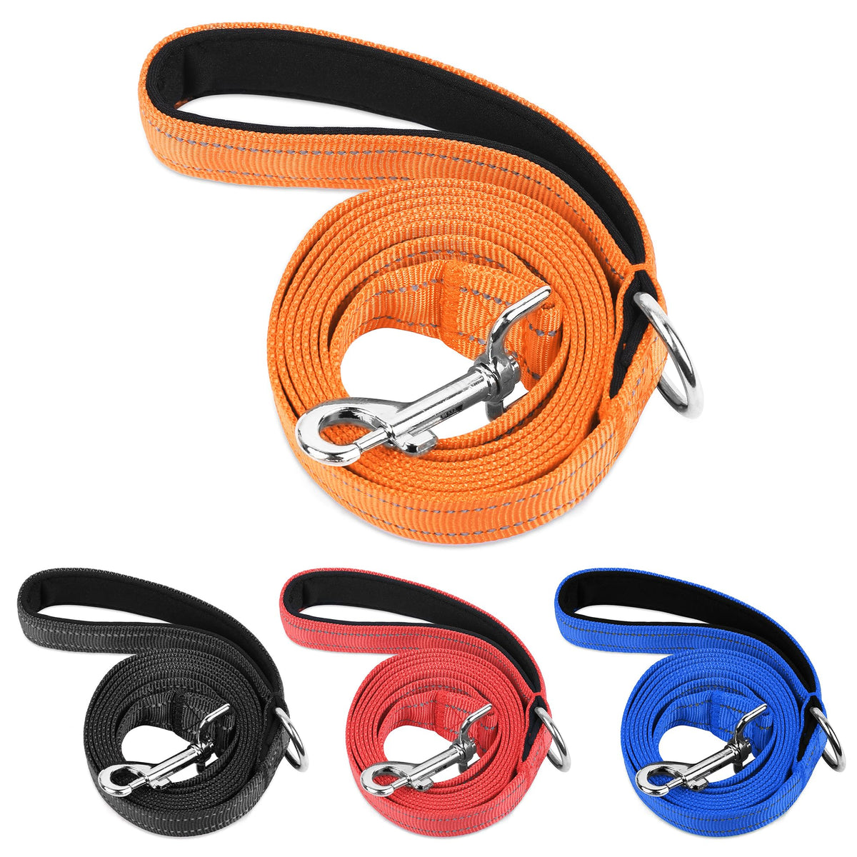 PWOD double-sided reflective dog leash 4ft orange for high visibility at night