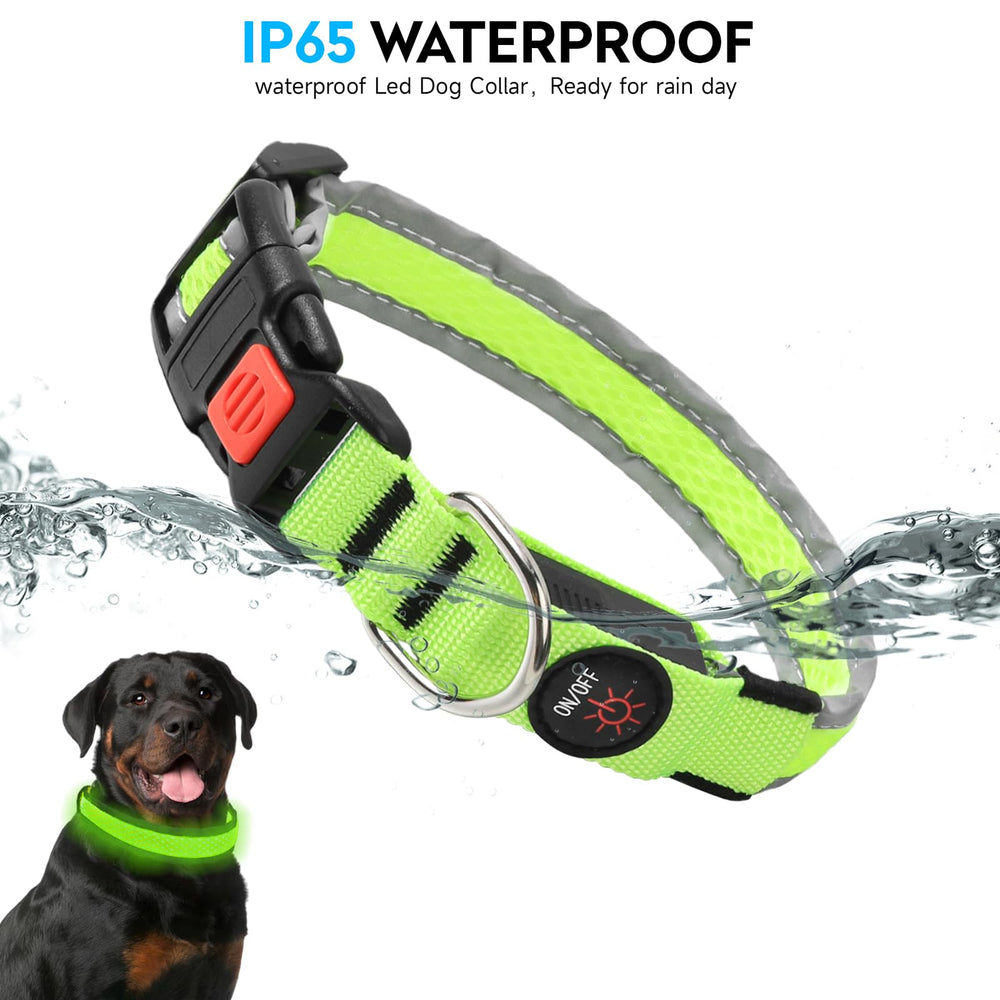 PWOD collar LED para perros, color verde, mayor visibilidad en la oscuridad.