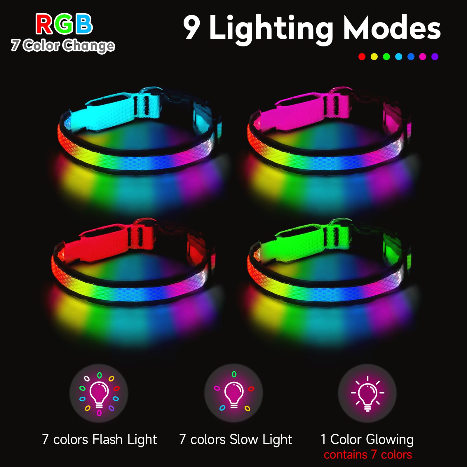 PWOD LED Dog Collar metal D-ring leash attachment for secure walks.