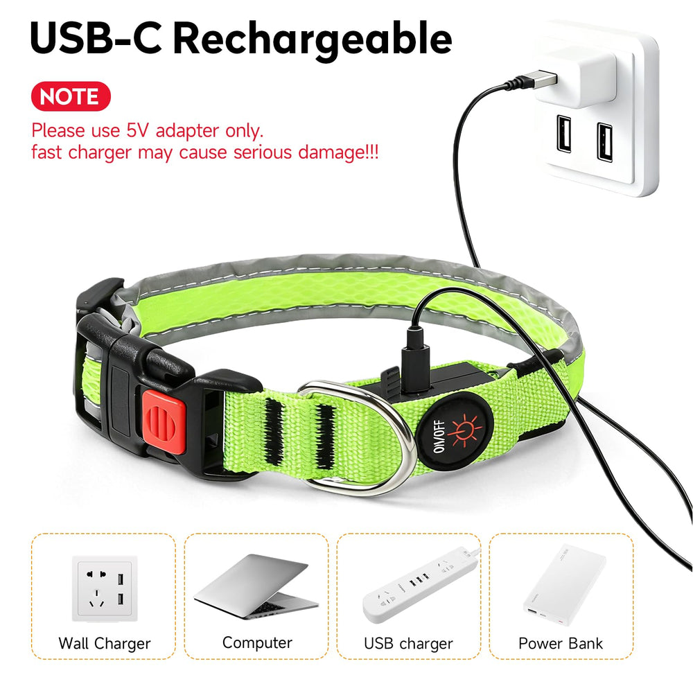 PWOD LED Dog Collar switches between multiple modes for versatile lighting.