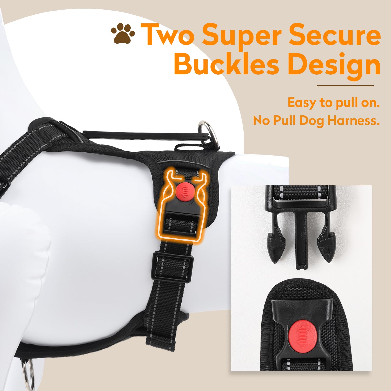 PWOD No Pull Harness back clip supports casual walks and hikes.