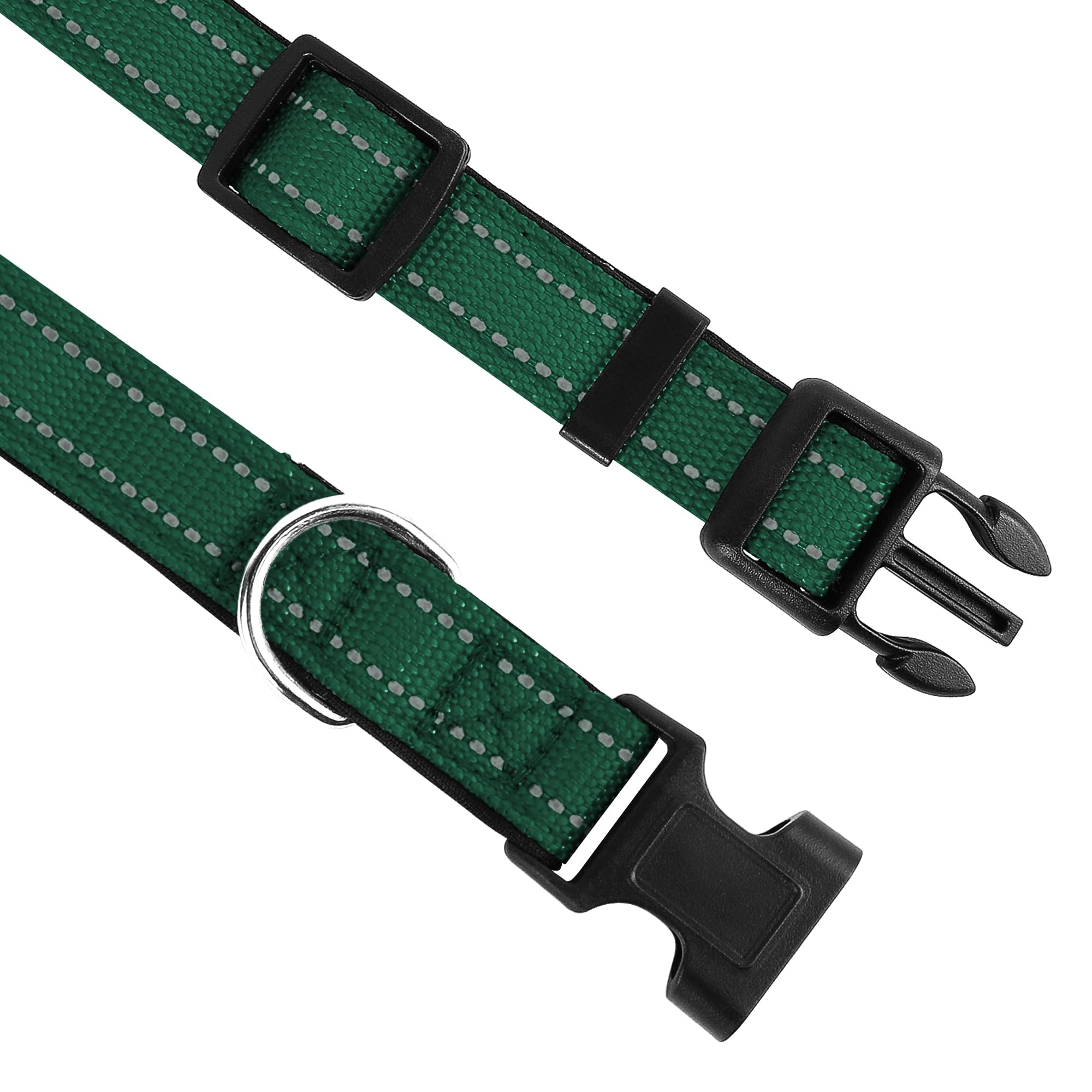 PWOD Reflective Dog Collar close-up showing quick-release ABS buckle