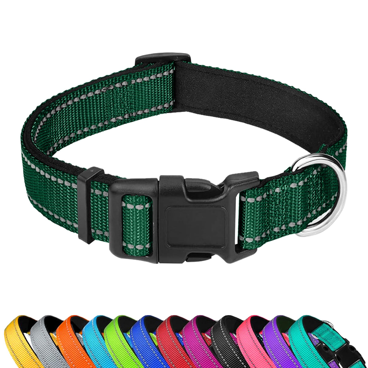 PWOD Reflective Dog Collar front view with 360° reflectivity for night visibility