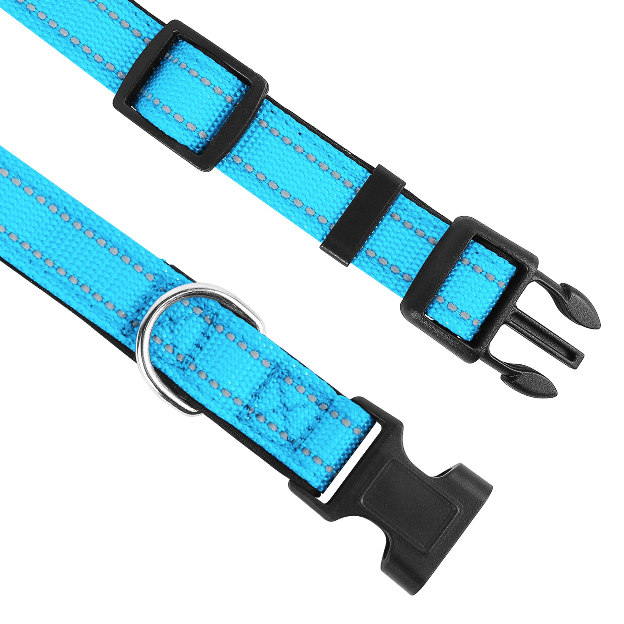 PWOD Reflective Dog Collar quick-release buckle closeup showing easy on/off
