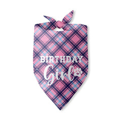 Pwrlveiut Birthday Girl bandana worn on a dog for a celebratory photo
