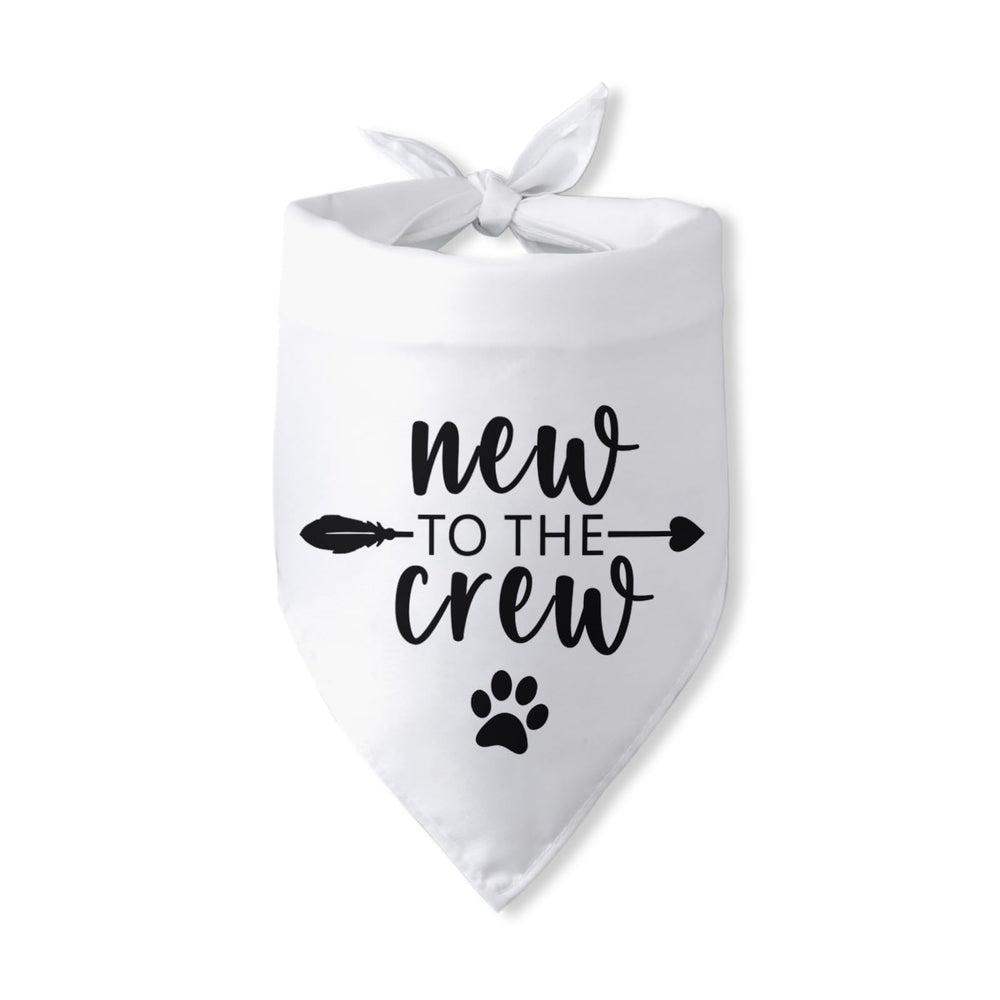 Pwrlveiut puppy bandana with 'new to the crew' print for announcement photos
