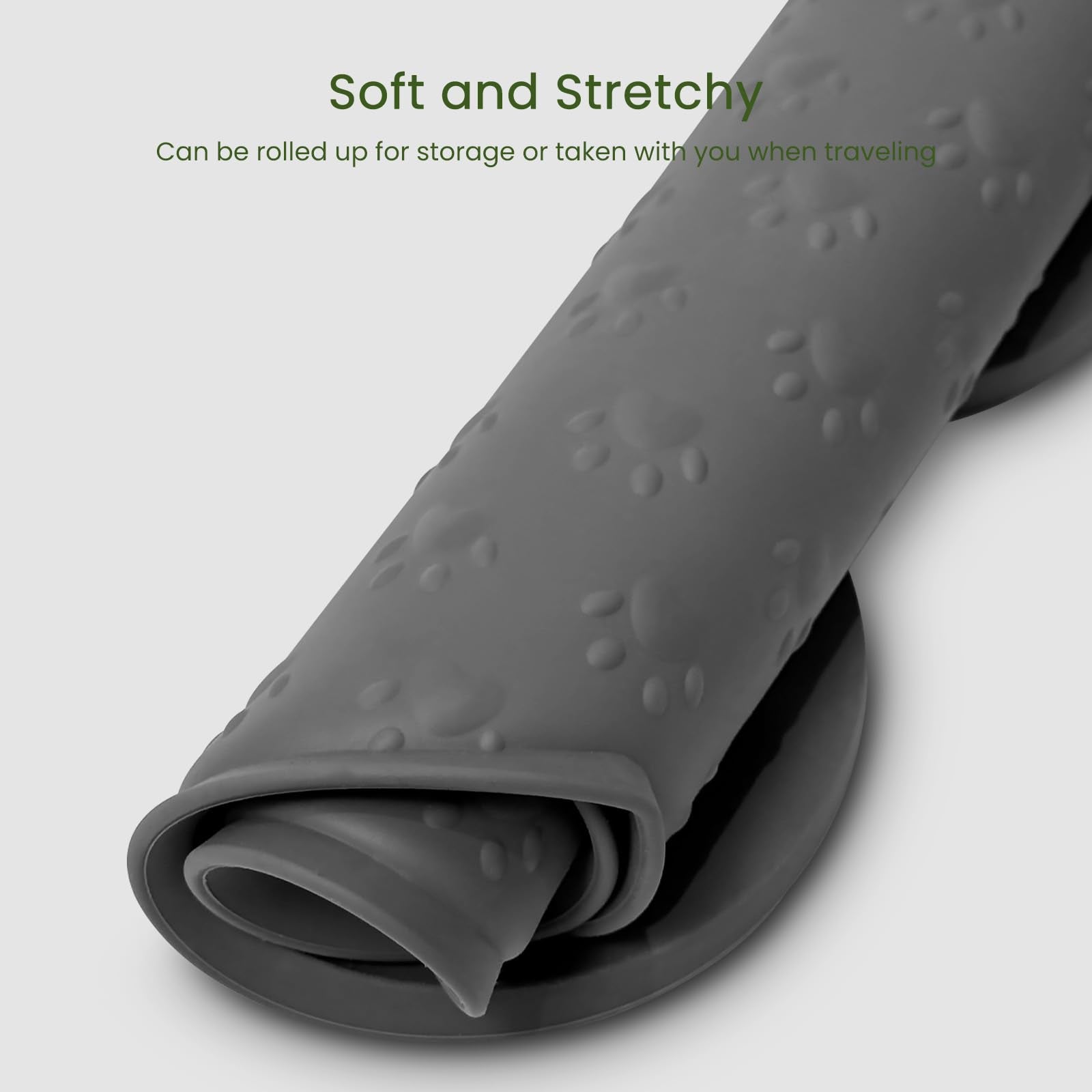 PWTAA dog food mat travel friendly rolls up for portability.