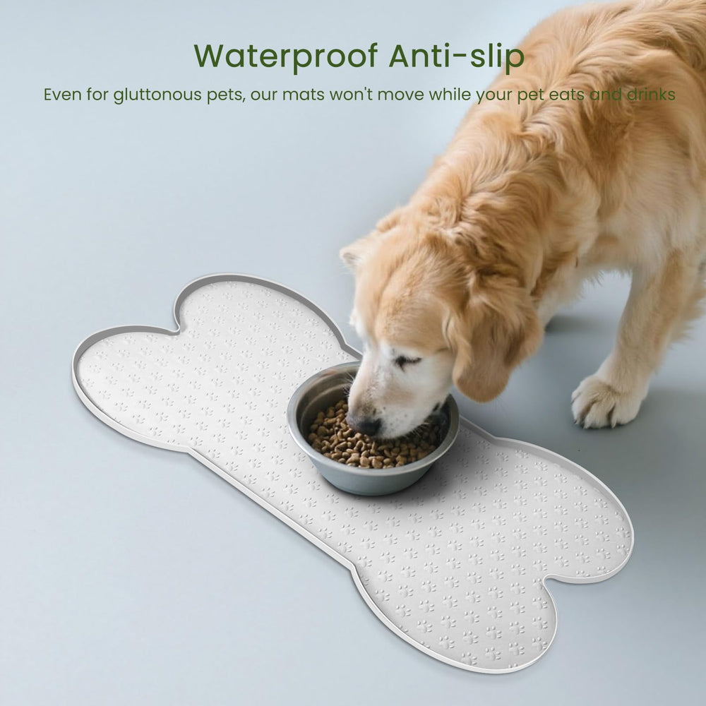 PWTAA dog food mat two-bowls fit demonstrates meal stability