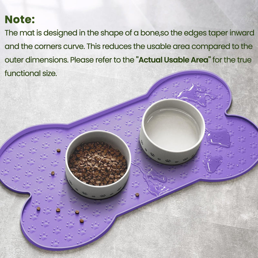 PWTAA Dog Food Mat two bowls setup demonstrates space for small to medium pets.