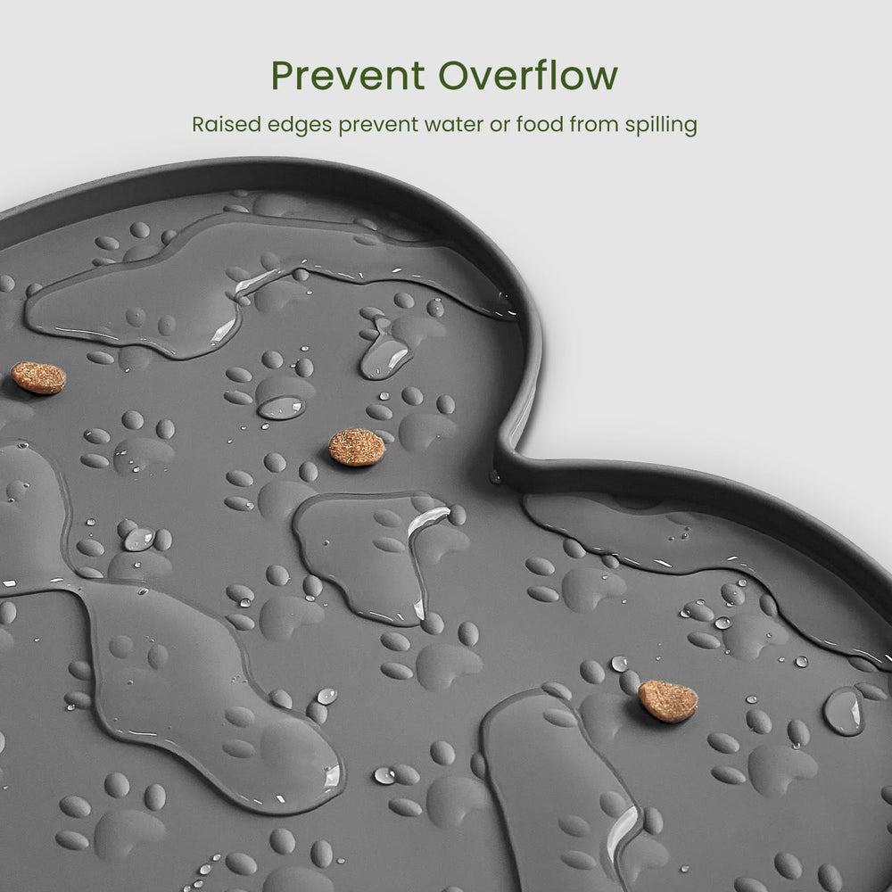 PWTAA dog food mat two-bowl setup fits small to medium pets.