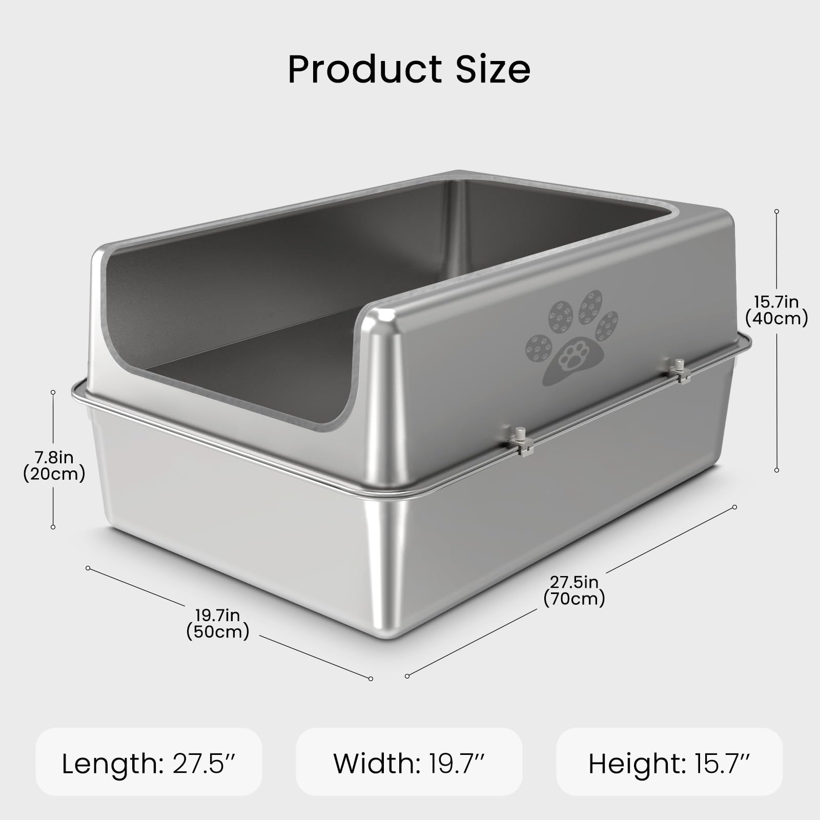 PWTAA enclosed stainless steel litter box lid; leak-proof design.