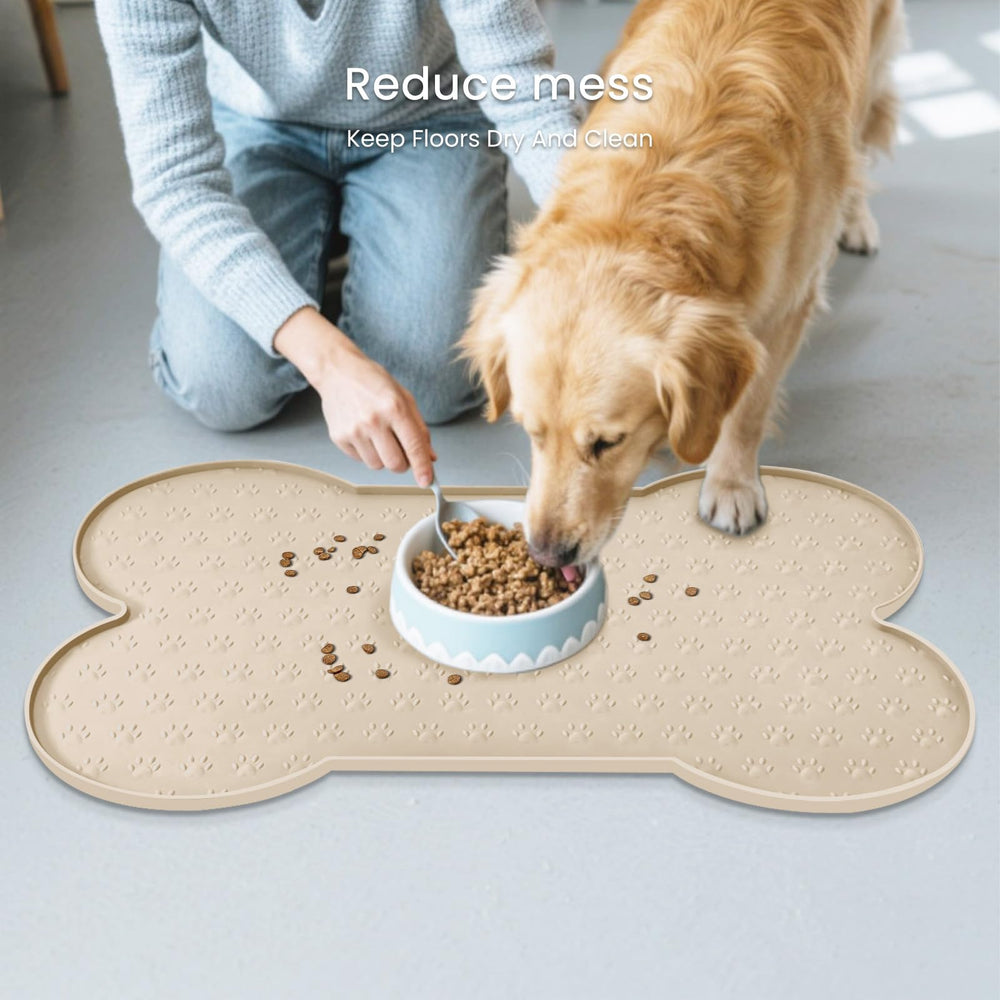 PWTAA mat fits small to medium dogs and cats for comfortable feeding.