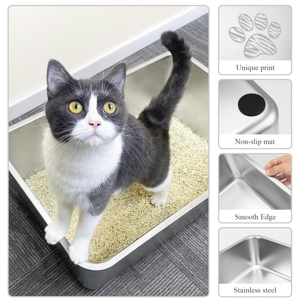 PWTAA stainless steel cat litter box interior is smooth and easy to wipe clean