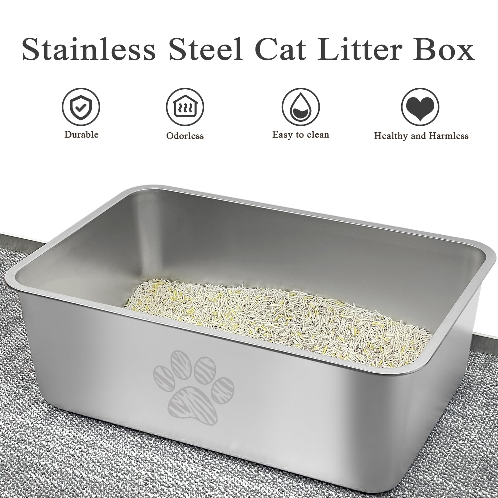 PWTAA stainless steel cat litter box top view highlights generous interior workspace