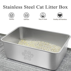 PWTAA stainless steel cat litter box top view highlights generous interior workspace