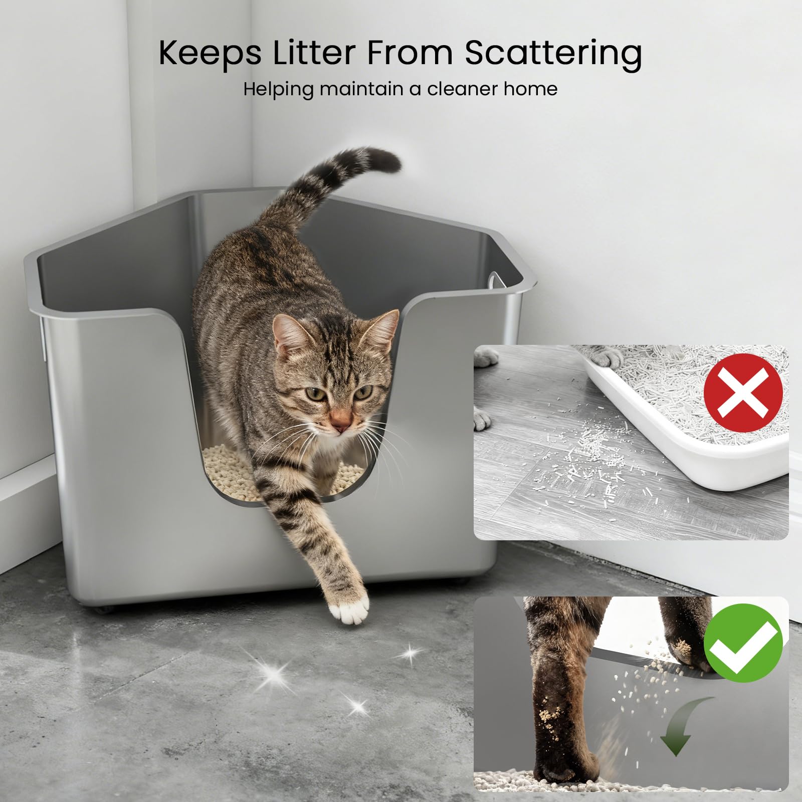 PWTAA litter box with built-in handle simplifies lifting and transport.