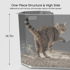 PWTAA stainless steel litter pan front-to-back seamless design eases cleaning.