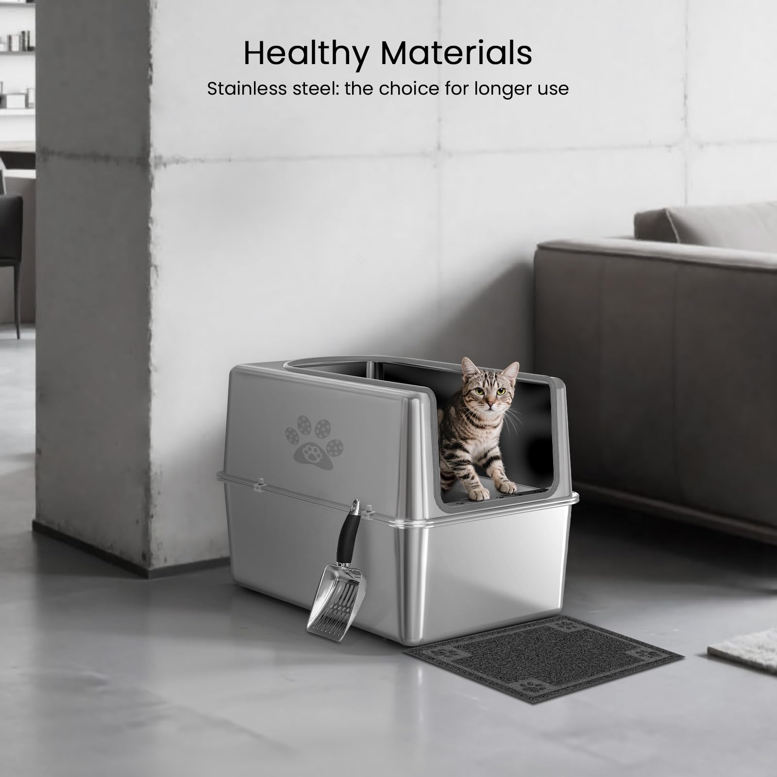 PWTAA XL metal litter box interior space supports large cats and multi-cat households