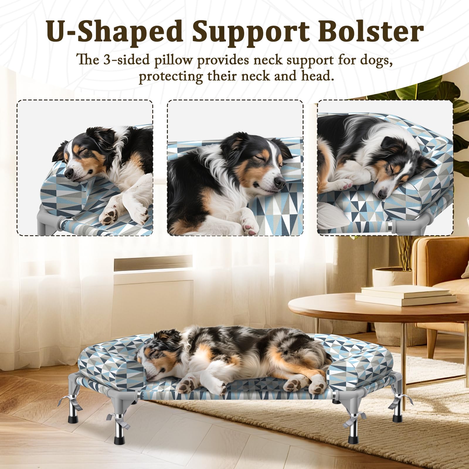 Pyowmgd orthopedic dog bed bolster closeup highlighting soft padding.