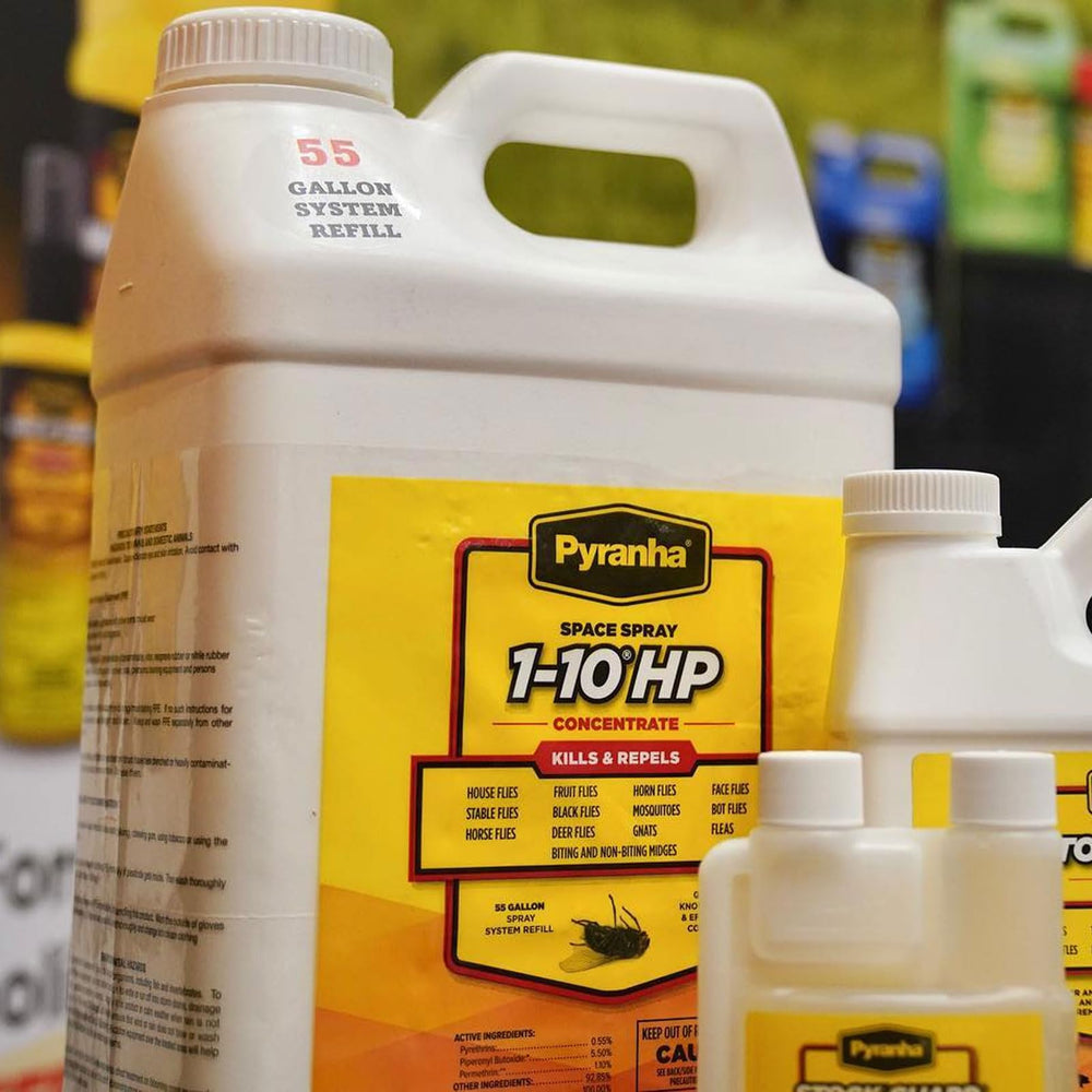 Pyranha 1-10 HP concentrate in barn setup with spray lines