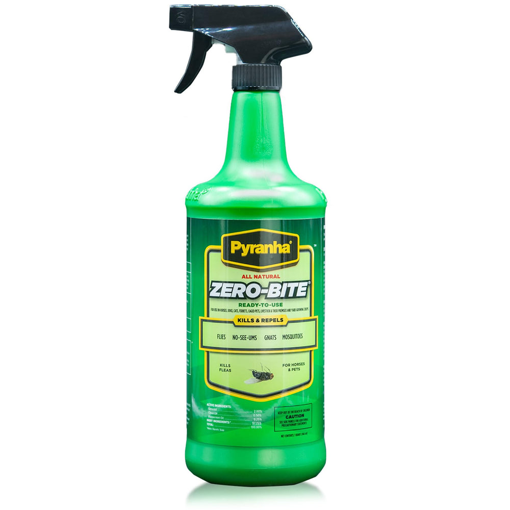 Pyranha Zero-Bite bottle close-up for easy outdoor fly protection.