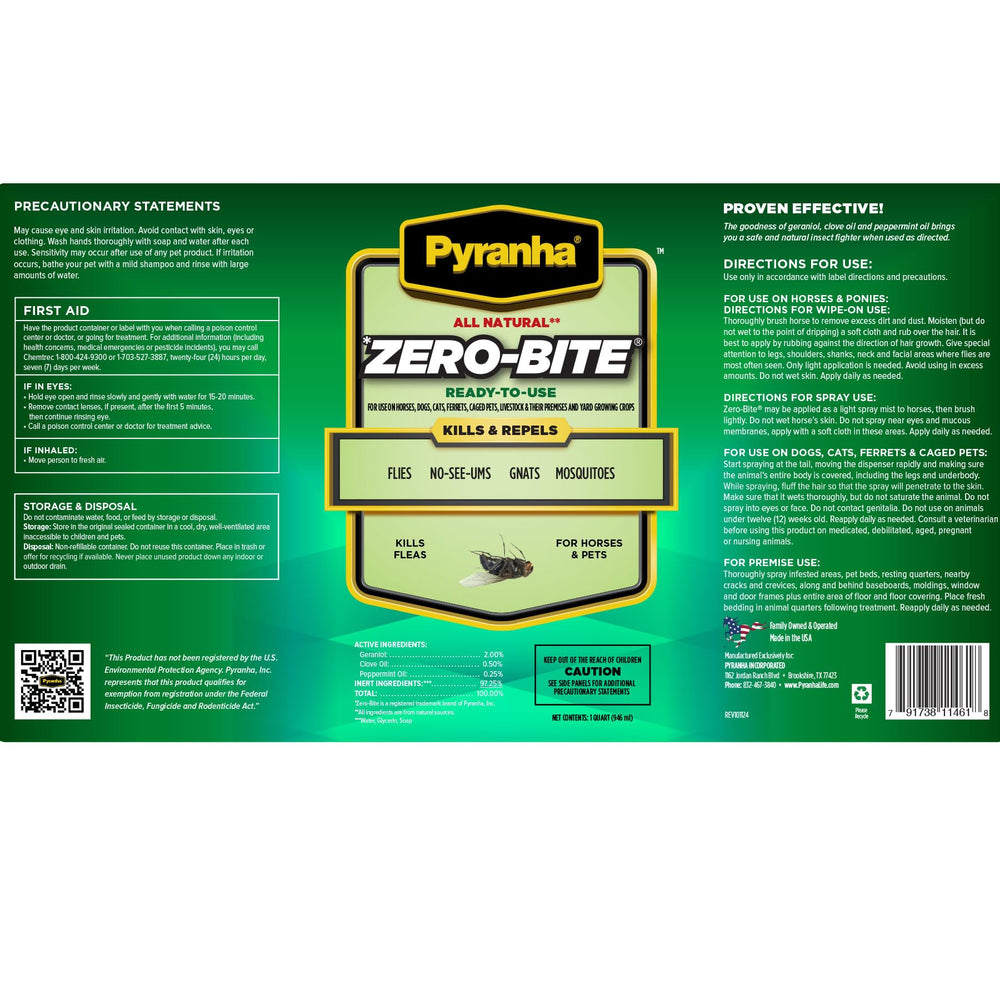 Pyranha Zero-Bite spray on horse coat to deter insects.