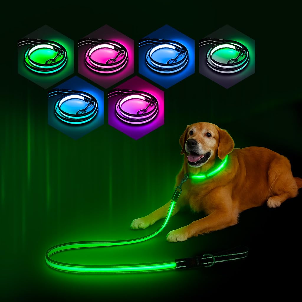 PZRLit light up dog leash blue mode shows 360° visibility for safer night walks.
