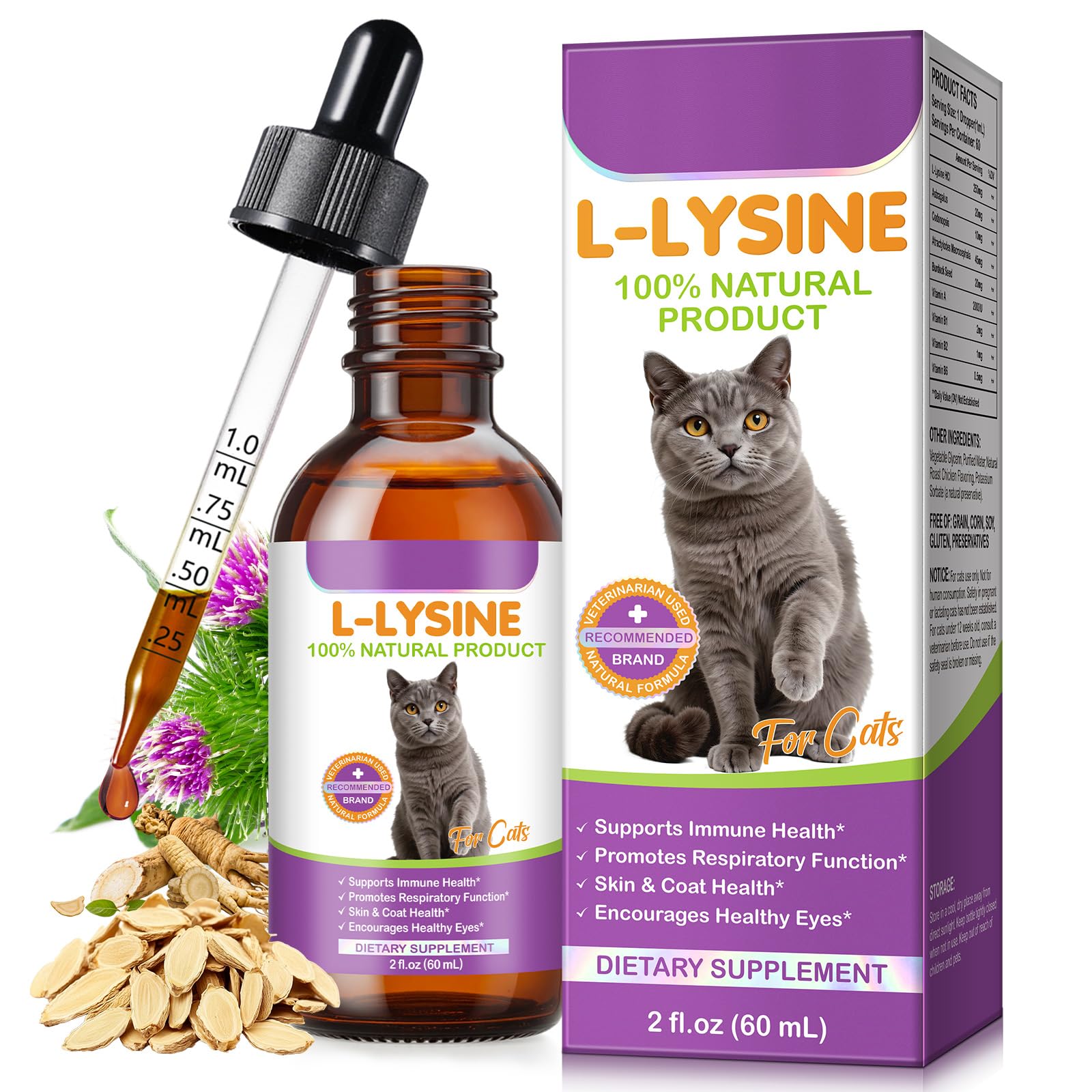 QAJCCXM L-Lysine Drops cat eye health bottle supports eye comfort.