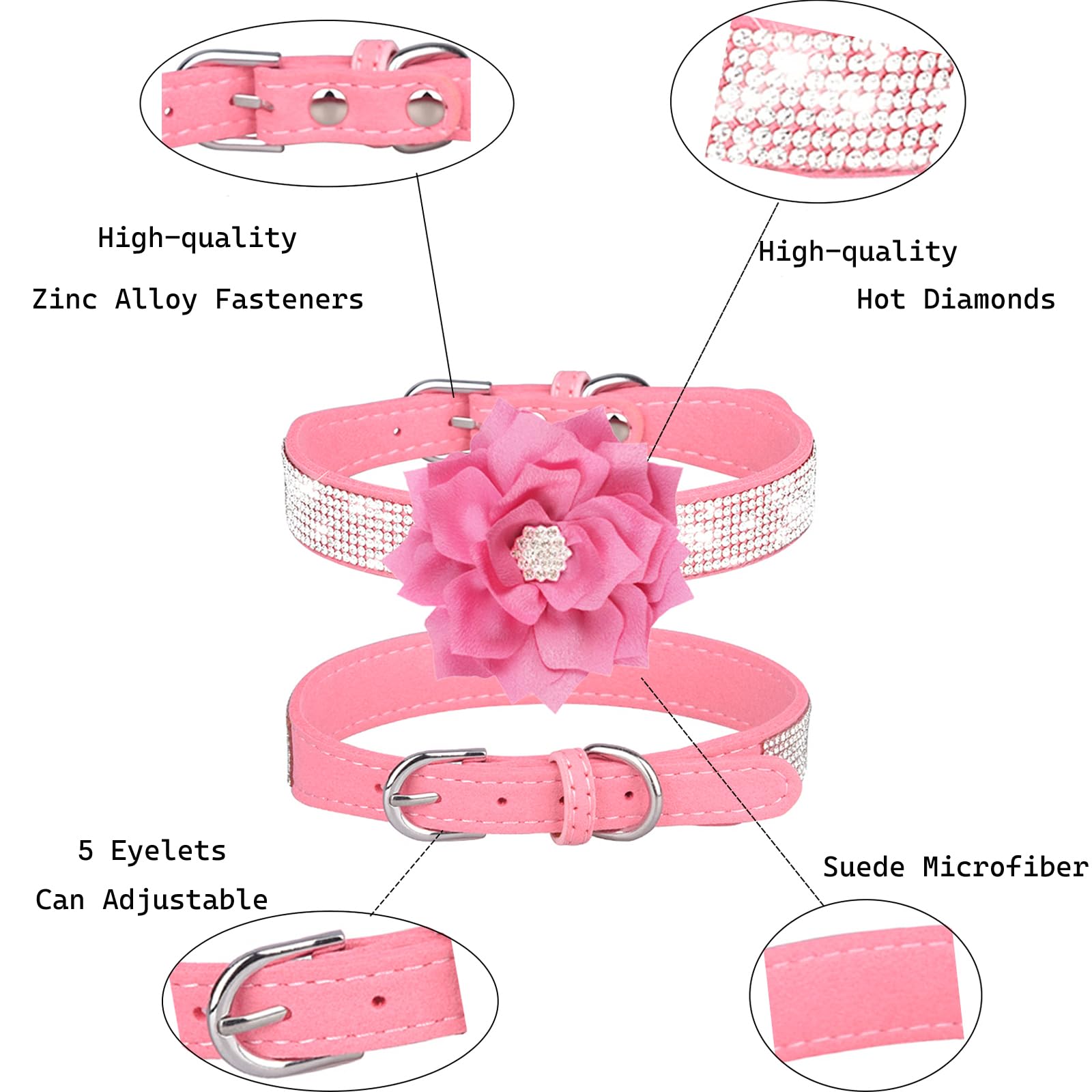 QAORD pink adjustable collar side view demonstrates six-eyelet sizing for a snug fit.