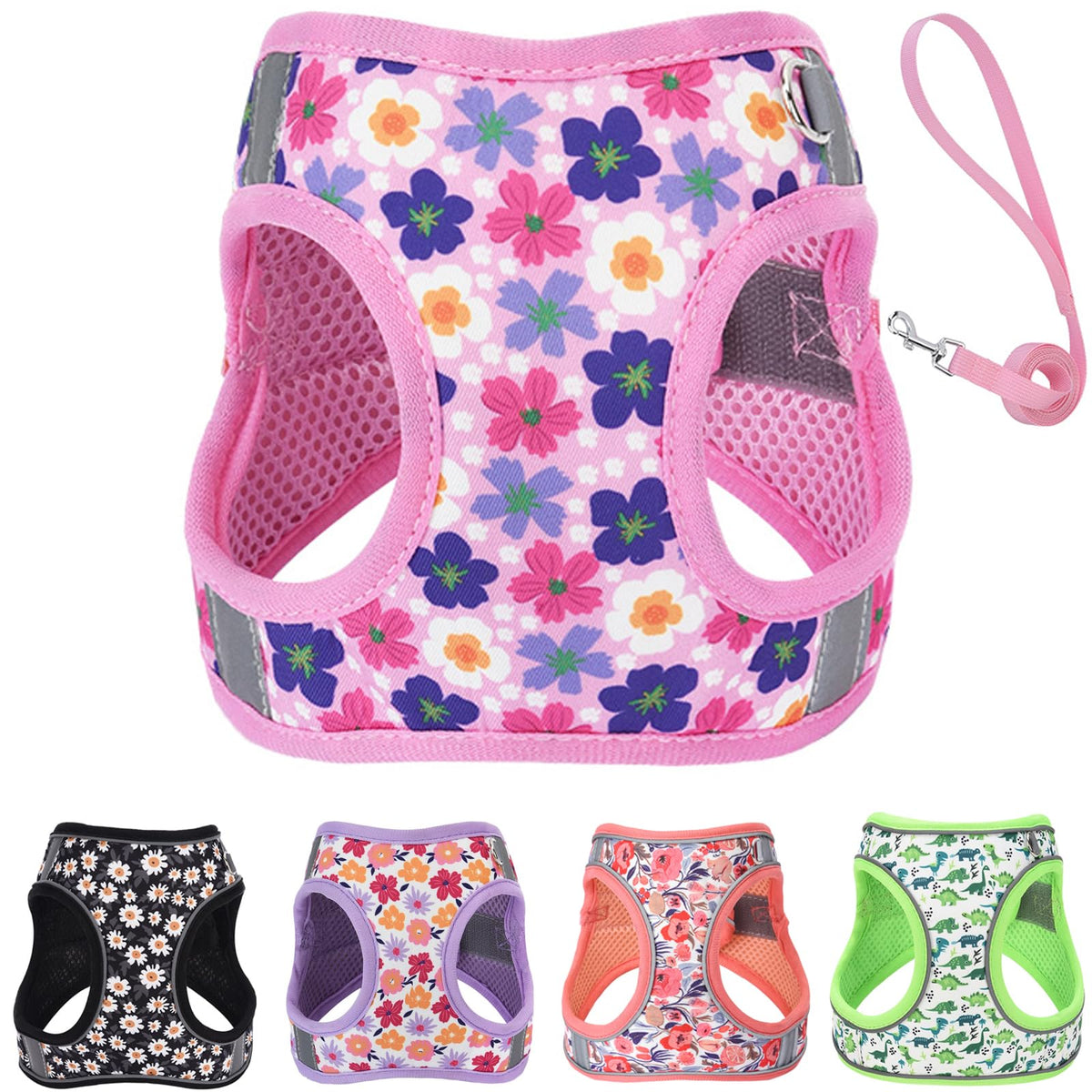 QAORD XXS dog harness pink front view for comfortable daily walks