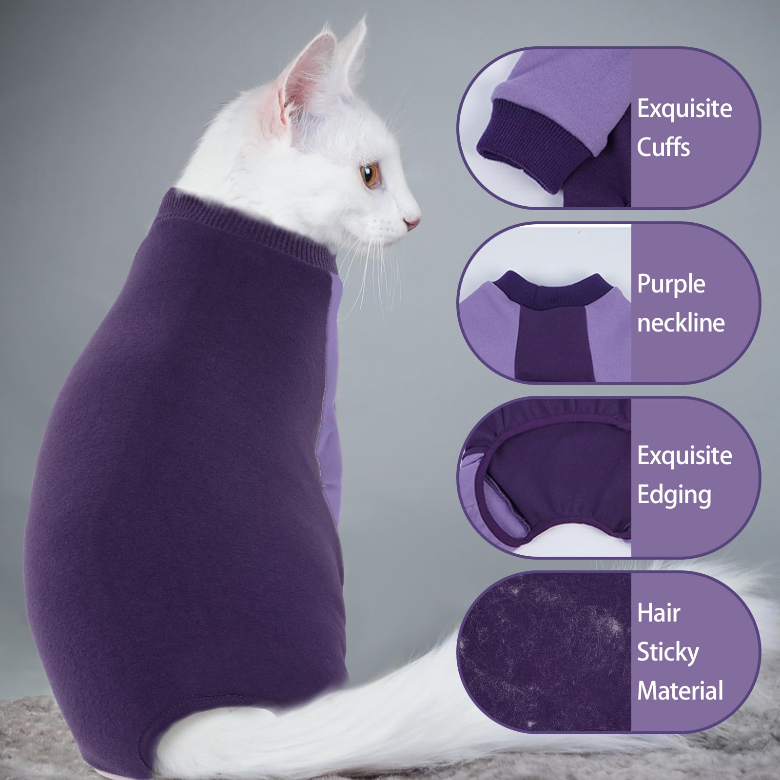 QBLEEV cat pajamas on a cat help manage shedding during wear.
