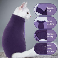 QBLEEV cat pajamas on a cat help manage shedding during wear.