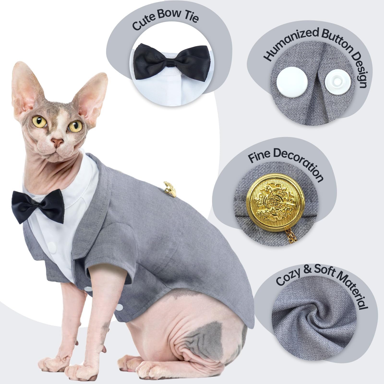 QBLEEV Cat Tuxedo Suit back view with bow knot for chic aesthetics.