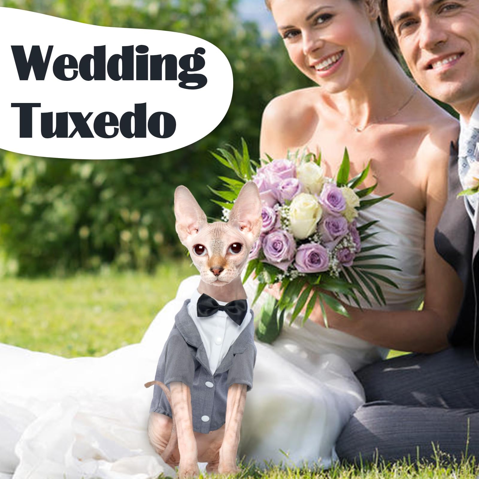 QBLEEV Cat Tuxedo Suit skin-friendly cotton keeps hairless cats comfy.