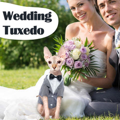 QBLEEV Cat Tuxedo Suit skin-friendly cotton keeps hairless cats comfy.